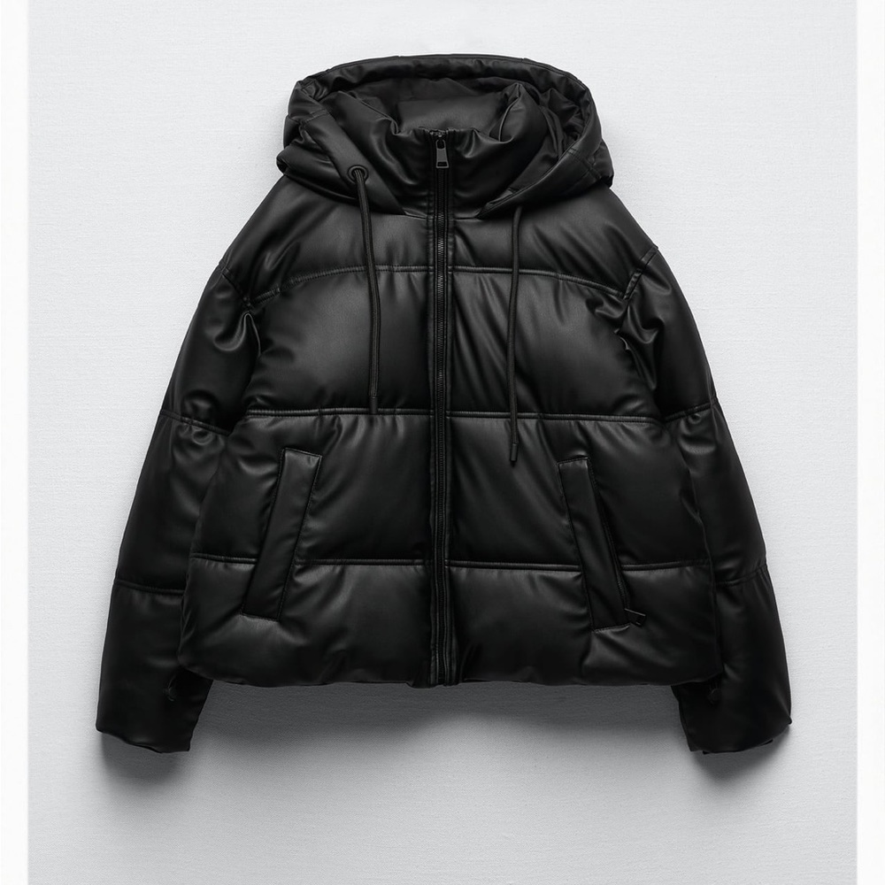 ZARA Faux Leather Puffer Jacket XS